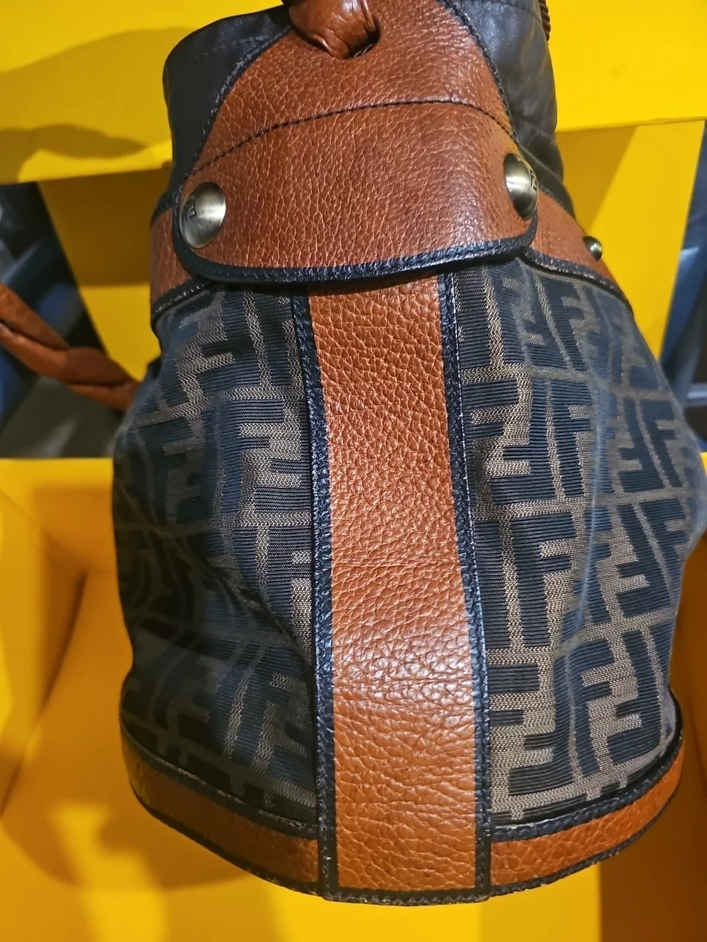 Authentic FENDI Zucca B.Mix Bucket Bag 8BR555 Braided Handle FULL SET Box